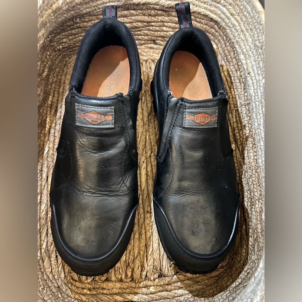 Merrell Midnight Dual Density Moccasin Black Leather Slip On Shoe